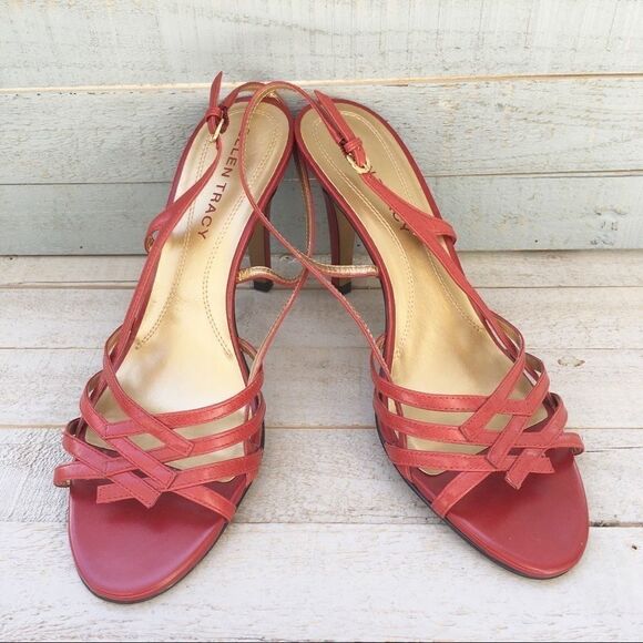 Ellen Tracy Shane Strappy Heeled Red Sandal 8.5 - Picture 1 of 6